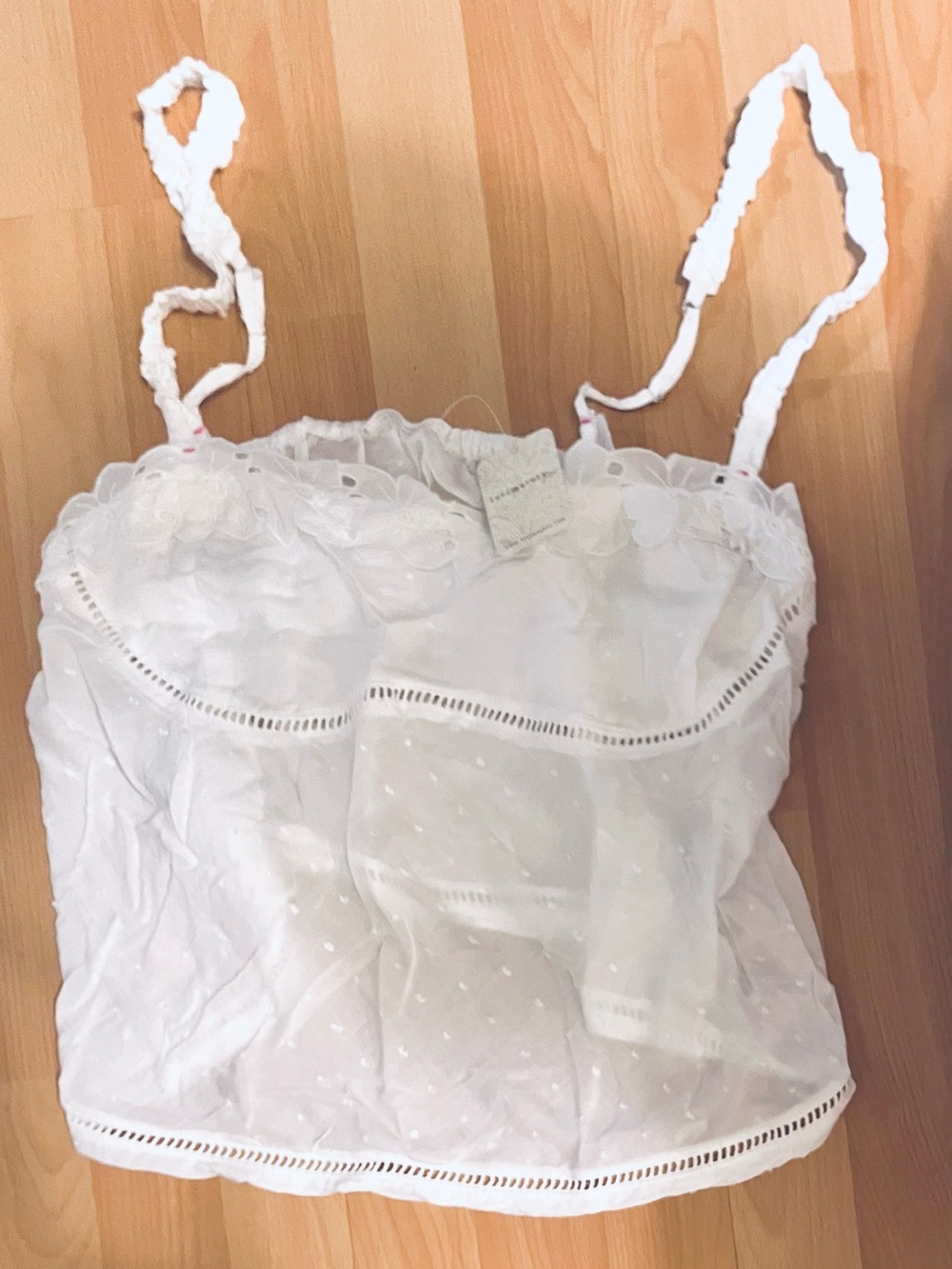 Free People White Soft Cotton Eyelet Detail Spaghetti Strap Cami Top: Size XL